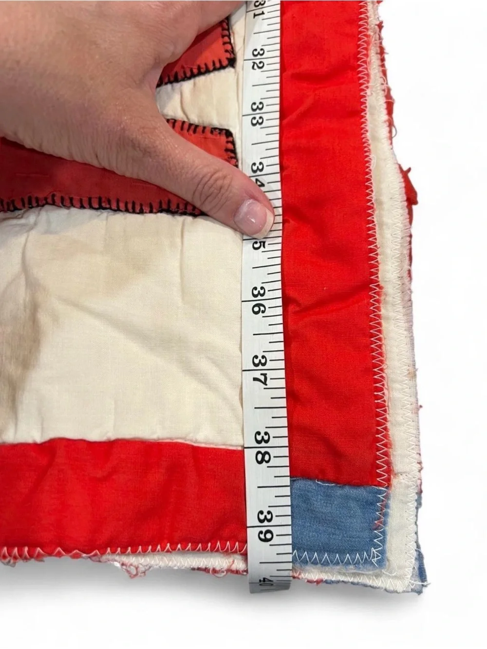 Vintage Handstitched Overall Sam Applique Baby Quilt - Red, Blue, Navy, Pink